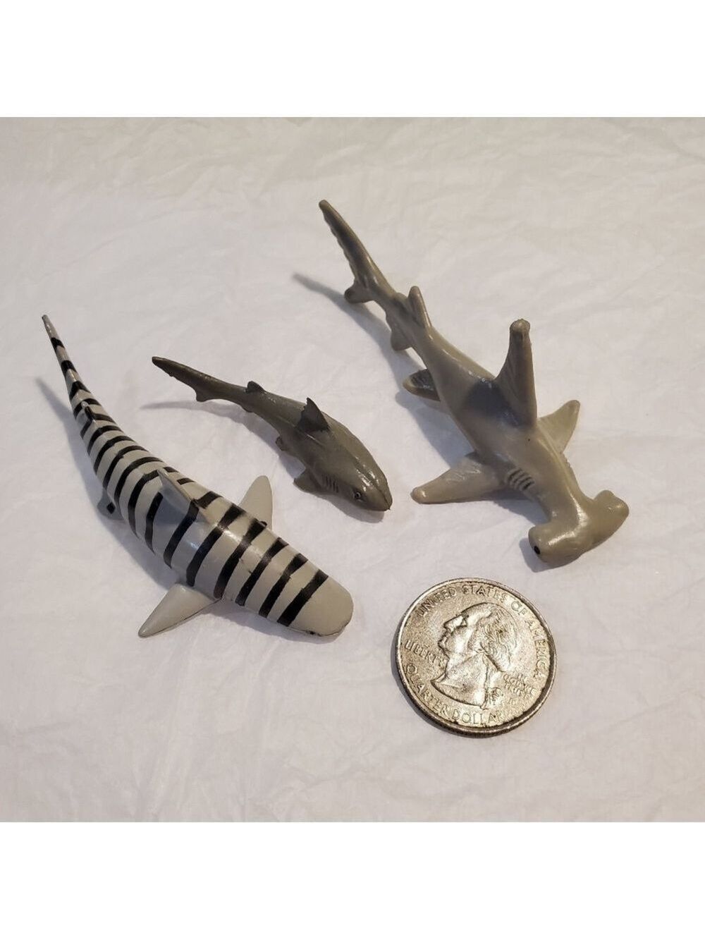 Lot of 3 Mini aquatic toys Sharks Tiger Hammerhead